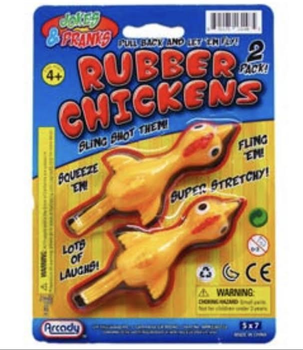 ARM130211ARB - 2pc Rubber Chicken Slingers on 7" Blister Card (48pks @ $1.25/pk)