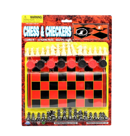 KK75284 - Large Carded Chess & Checkers Set (24pcs @ $2.39/pc)