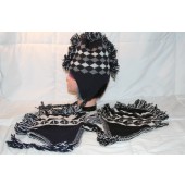 BR374 - 24" Black and White Winter Hat with Braided Tie (12 pcs @ $1.50/pc)